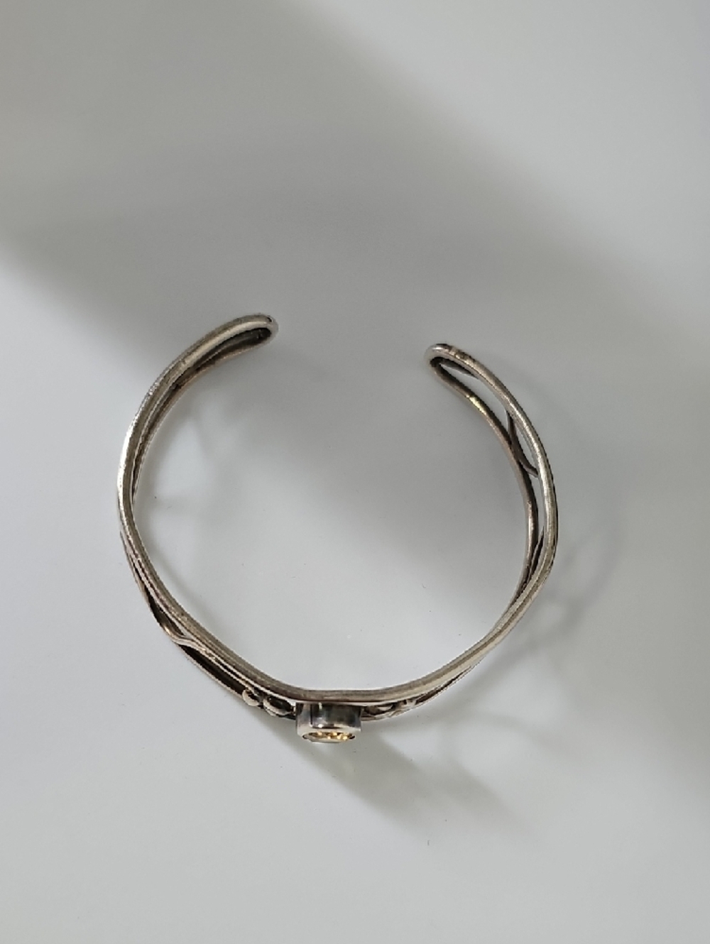 Sterling Silver Yellow Gemstone Open Cuff Bracelet - Picture 5 of 7